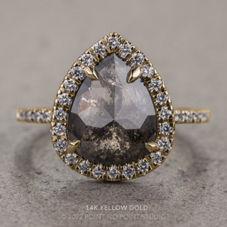 3.14 Carat Black Speckled Pear Diamond Engagement Ring, Fiona Setting