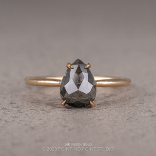 1.78 Carat Black Speckled Pear Diamond Engagement Ring, Jade Setting