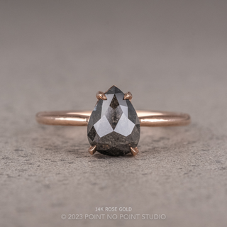 1.78 Carat Black Speckled Pear Diamond Engagement Ring, Jade Setting