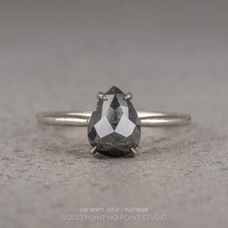 1.78 Carat Black Speckled Pear Diamond Engagement Ring, Jade Setting
