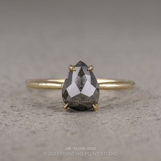 1.78 Carat Black Speckled Pear Diamond Engagement Ring, Jade Setting