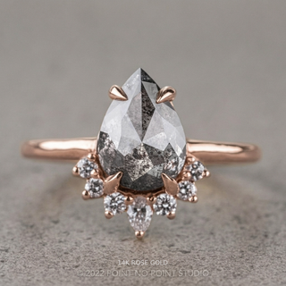 1.84 Carat Salt and Pepper Pear Diamond Engagement Ring, Ava Setting, Point No Point Studio. Available in a variety of metal types. Eco-friendly, Recycled Metals, Conflict Free.