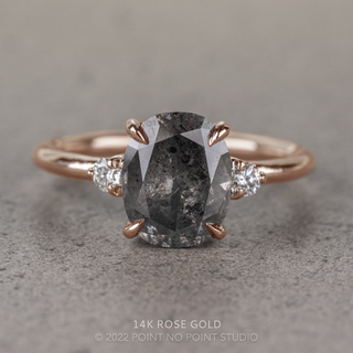 2.91 Carat Black Speckled Oval Diamond Engagement Ring, Zoe Setting