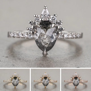 1.45 Carat Black Salt and Pepper Pear Diamond Engagement Ring, Avaline Setting