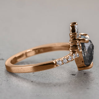 1.26 Carat Black Speckled Pear Diamond Engagement Ring, Avaline Setting, 14K Rose Gold