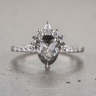 1.45 Carat Black Salt and Pepper Pear Diamond Engagement Ring, Avaline Setting