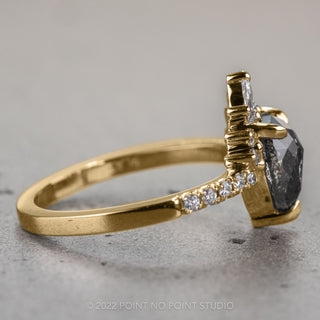 1.28 Carat Salt and Pepper Pear Diamond Engagement Ring, Avaline Setting, 14K Yellow Gold
