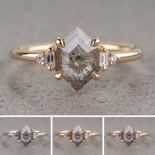 1.01 Carat Betty Salt and Pepper Hexagon Diamond Engagement Ring, Betty Setting