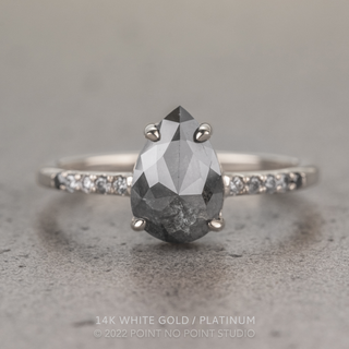 1.36 Carat Black Salt and Pepper Pear Diamond Engagement Ring, Ombre Jules Setting