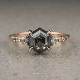 2.59 Carat Black Salt and Pepper Hexagon Diamond Engagement Ring, Ombre Eliza Setting