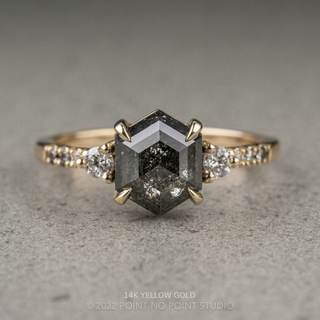 2.59 Carat Black Salt and Pepper Hexagon Diamond Engagement Ring, Ombre Eliza Setting