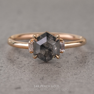 1.59 Carat Black Salt and Pepper Hexagon Diamond Engagement Ring, Zoe Setting