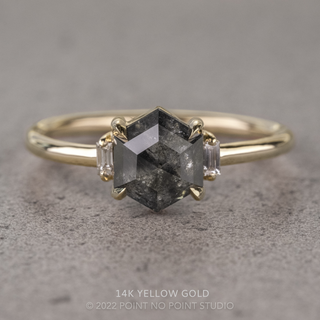 1.59 Carat Black Salt and Pepper Hexagon Diamond Engagement Ring, Zoe Setting