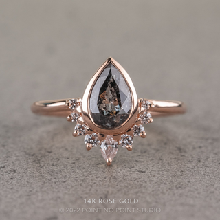 2.35 Carat Salt and Pepper Pear Diamond Engagement Ring, Ava Bezel Setting