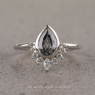 2.35 Carat Salt and Pepper Pear Diamond Engagement Ring, Ava Bezel Setting