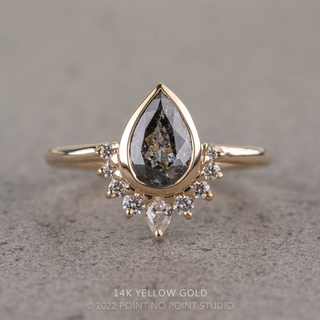 2.35 Carat Salt and Pepper Pear Diamond Engagement Ring, Ava Bezel Setting