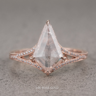 2.20 Carat Icy White Kite Diamond Engagement Ring, Engraved River Setting, Point No Point Studio. Available in a variety of metal types. Eco-friendly, Recycled Metals, Conflict Free.