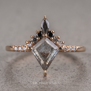 1.09 Carat Salt and Pepper Kite Diamond Engagement Ring, Avaline Setting, Point No Point Studio. Available in a variety of metal types. Eco-friendly, Recycled Metals, Conflict Free.