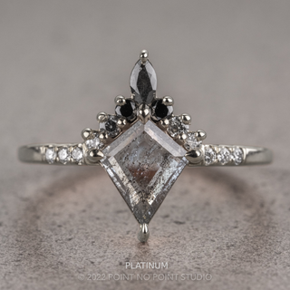 1.09 Carat Salt and Pepper Kite Diamond Engagement Ring, Avaline Setting, Point No Point Studio. Available in a variety of metal types. Eco-friendly, Recycled Metals, Conflict Free.
