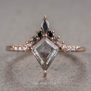 1.09 Carat Salt and Pepper Kite Diamond Engagement Ring, Avaline Setting, Point No Point Studio. Available in a variety of metal types. Eco-friendly, Recycled Metals, Conflict Free.