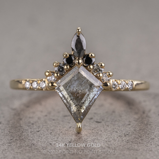 1.09 Carat Salt and Pepper Kite Diamond Engagement Ring, Avaline Setting, Point No Point Studio. Available in a variety of metal types. Eco-friendly, Recycled Metals, Conflict Free.