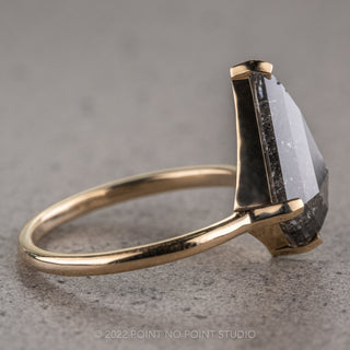2.10 Carat Black Speckled Kite Diamond Engagement Ring, Charlize Setting, 14k Yellow Gold
