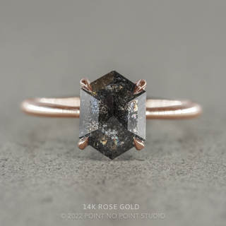 1.84 Carat Black Speckled Hexagon Diamond Engagement Ring, Jane Setting
