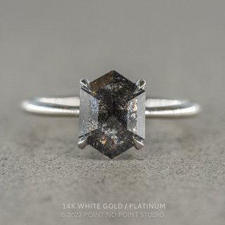 1.84 Carat Black Speckled Hexagon Diamond Engagement Ring, Jane Setting