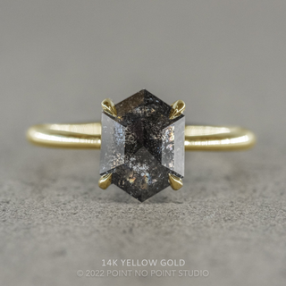 1.84 Carat Black Speckled Hexagon Diamond Engagement Ring, Jane Setting