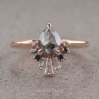 1.27 Carat Salt and Pepper Pear Diamond Engagement Ring, Ombre Wren Setting