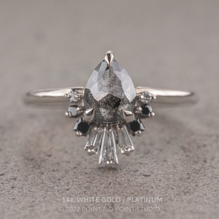 1.27 Carat Salt and Pepper Pear Diamond Engagement Ring, Ombre Wren Setting