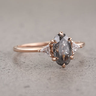 1.48 Carat Salt and Pepper Oval Diamond Engagement Ring, Madison Setting, 14k Rose Gold