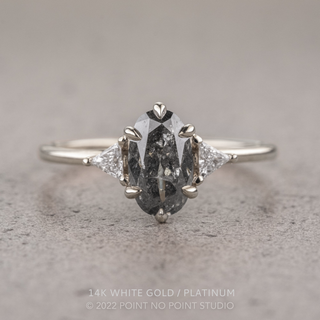 1.63 Carat Salt and Pepper Oval Diamond Engagement Ring, Madison Setting