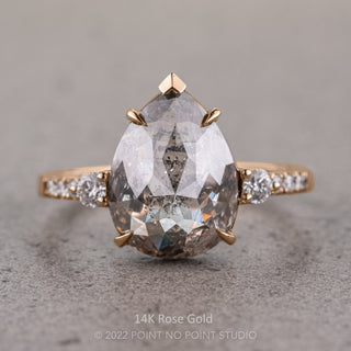3.54 Carat Salt and Pepper Pear Diamond Engagement Ring, Eliza Setting