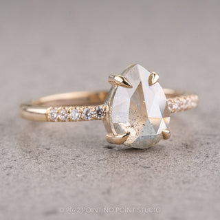1.72 Carat Icy Grey Pear Diamond Engagement Ring, Jules Setting, 14K Yellow Gold