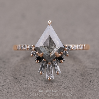 1.65 Carat Salt and Pepper Kite Diamond Engagement Ring, Ombre Wren Setting