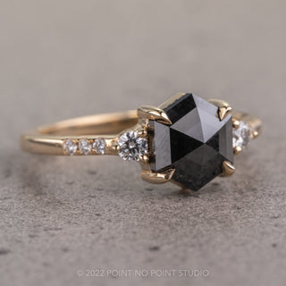 1.58 Carat Black Hexagon Diamond Engagement Ring, Eliza Setting, 14K Yellow Gold