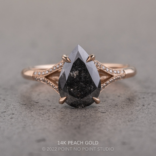 2.38 Carat Black Speckled Pear Diamond Engagement Ring, Mackenzie Setting