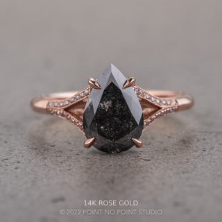 2.38 Carat Black Speckled Pear Diamond Engagement Ring, Mackenzie Setting