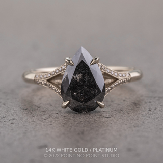 2.38 Carat Black Speckled Pear Diamond Engagement Ring, Mackenzie Setting