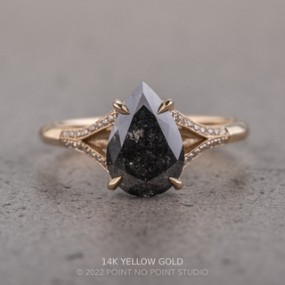 2.38 Carat Black Speckled Pear Diamond Engagement Ring, Mackenzie Setting