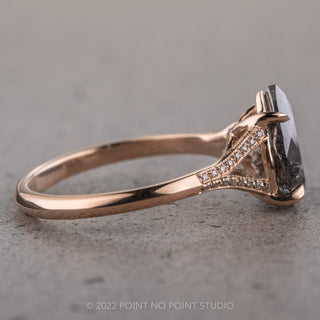 3.09 Carat Salt and Pepper Pear Diamond Engagement Ring, Mackenzie Setting, 14K Rose Gold