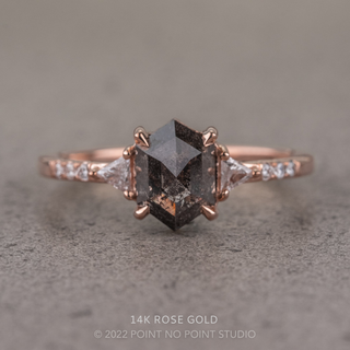 1.80 Carat Salt and Pepper Hexagon Diamond Engagement Ring, Eliza Setting