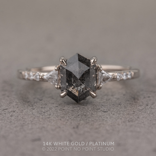 1.80 Carat Salt and Pepper Hexagon Diamond Engagement Ring, Eliza Setting