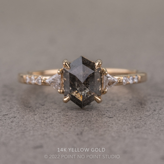 1.80 Carat Salt and Pepper Hexagon Diamond Engagement Ring, Eliza Setting