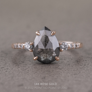 1.34 Carat Black Salt and Pepper Pear Diamond Engagement Ring, Eliza Setting