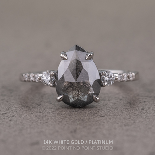 1.34 Carat Black Salt and Pepper Pear Diamond Engagement Ring, Eliza Setting