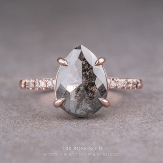 3.56 Carat Black Salt and Pepper Pear Diamond Engagement Ring, Ombre Jules Setting