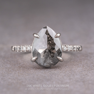 3.56 Carat Black Salt and Pepper Pear Diamond Engagement Ring, Ombre Jules Setting