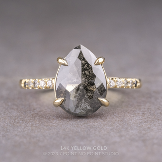 3.56 Carat Black Salt and Pepper Pear Diamond Engagement Ring, Ombre Jules Setting